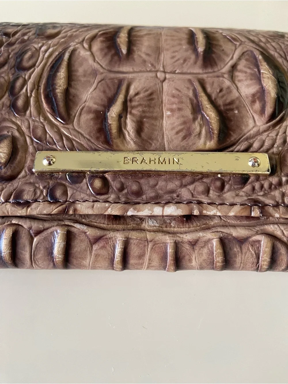 Brahmin Croc-Embossed Leather Card Holder in Dark Brown